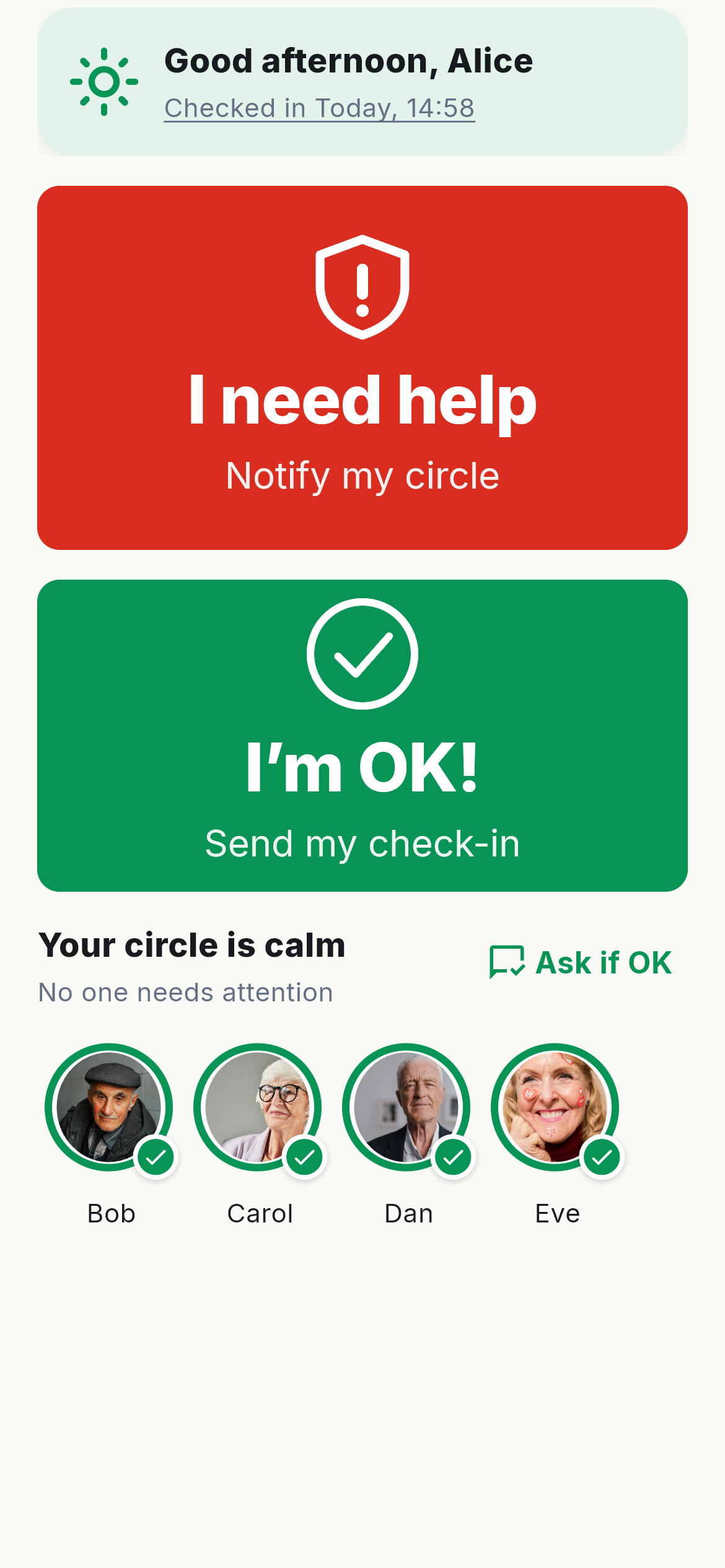 Home — your circle at a glance